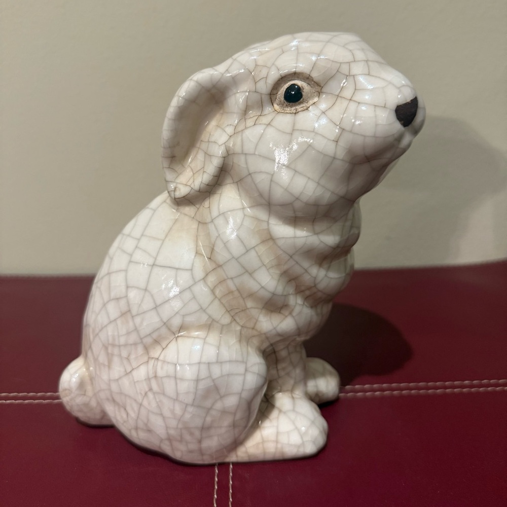 Art Deco Crackled Glaze Ceramic Pottery Rabbit Hare Bunny Figurine